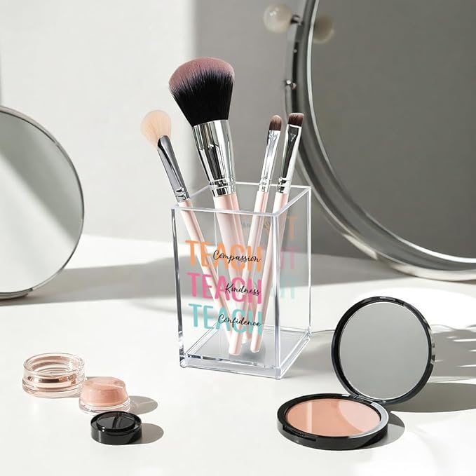 Compassion Kindness Confidence Pen Holder Cup, Teacher Acrylic Makeup Brush Organizer Holder, Back to School Gifts for Men Counselor Professor Teacher Educator, Teachers Appreciation Gifts