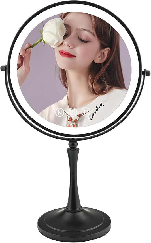 10" Large Lighted Makeup Mirror - Double Sided Vanity Mirror with 1X/10X Magnification & 3 Color LED Dimmable Lights