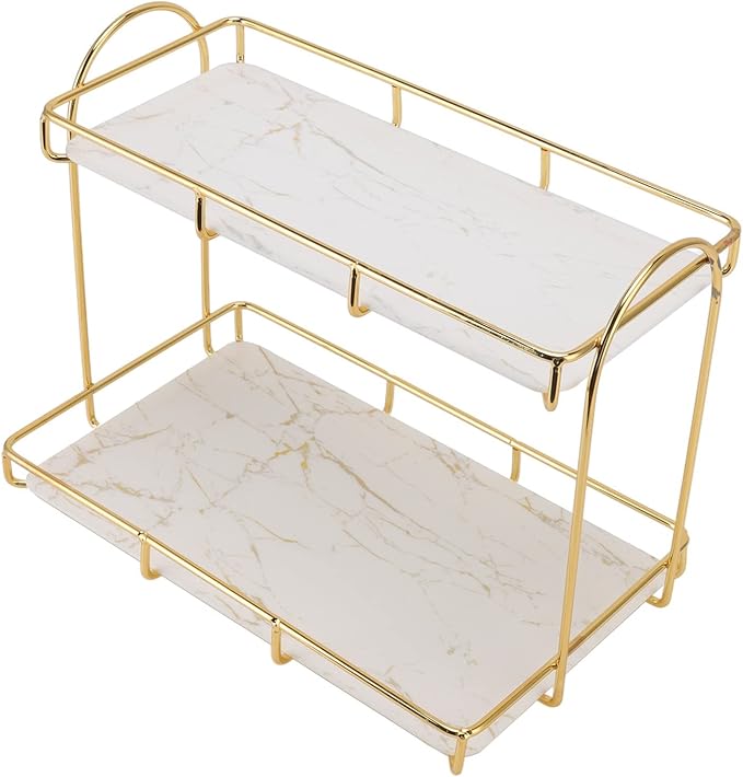 2 Tier Cosmetic Storage Rack Large Capacity Gold Metal Storage Shelf for Bathroom Kitchen Bedroom