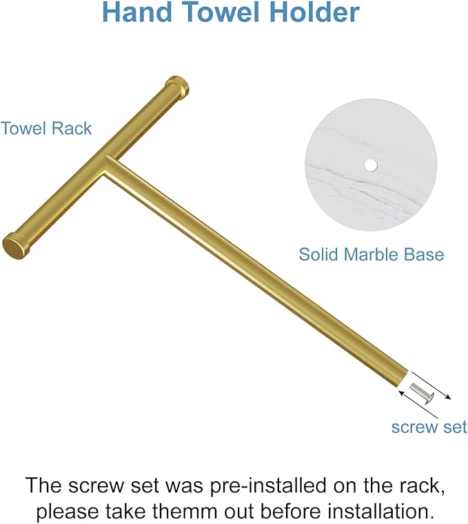 Hand Towel Holder, T-Shape Hand Towel Stand with Heavy Marble Base, Stainless Steel Towel Bar Rack for Bathroom Vanity, Kitchen Countertop, Gold