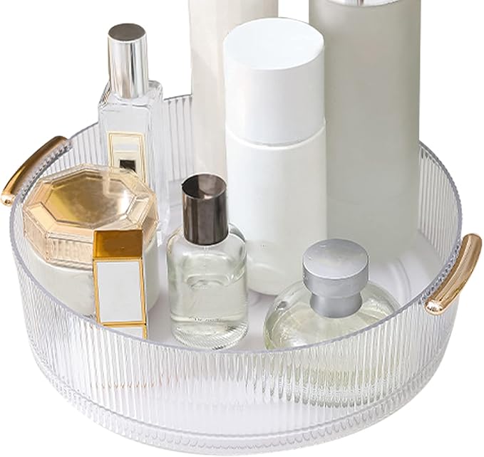 Pssopp Makeup Display Tray, Ergonomic Skincare Organizer with 360 Degree Rotatable Design for Easy Access and Ample Storage (Transparent)