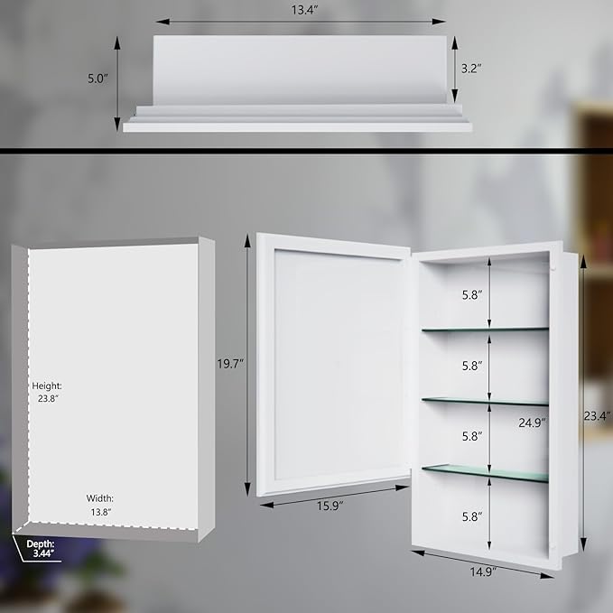 16x26 Bathroom Mirror with Storage,Recessed & Surface Mount Medicine Cabinet,Bathroom Cabinet with Mirror,Wall Mounted Mirror Cabinet for Bathroom, Modern Sleek Design