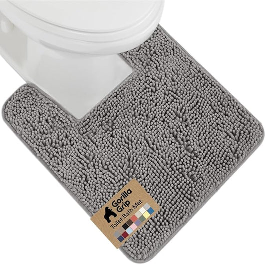 GORILLA GRIP Plush Absorbent Shaggy Chenille Bath Rug Mat for Square Toilet Base with Rubber Backing, Machine Washable Rugs, Soft Microfiber Contour Mats for Toilets, Bathroom Decor, Grey