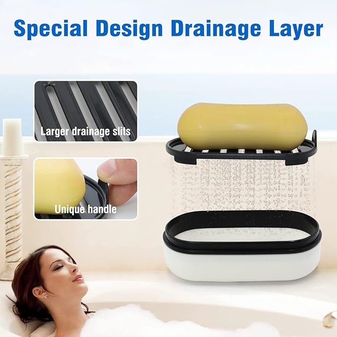 AIMAIAIMAI Travel Soap Container, Leakproof Soap Box, Travel Soap Holder with Removable Draining Layer, Portable Soap Case for Traveling, Camping, Gym (White, 1 Pack)