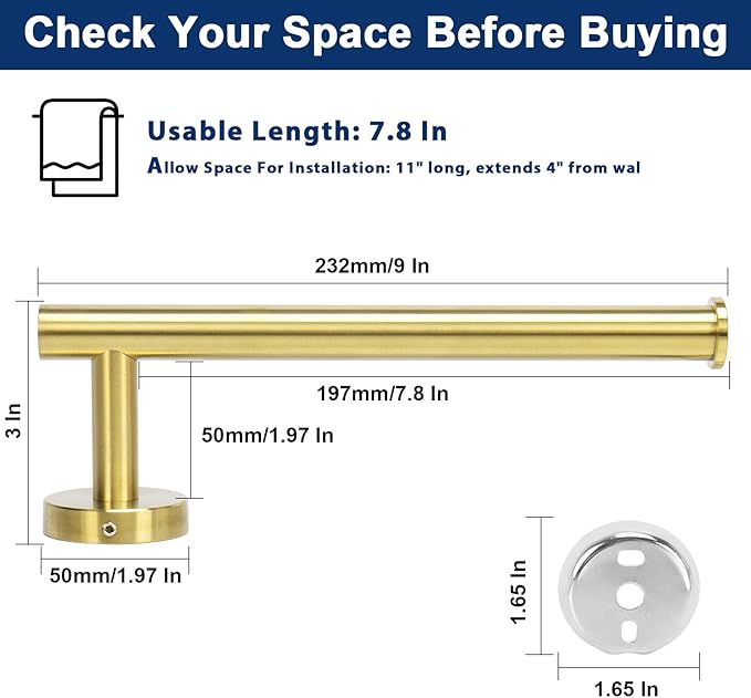 NearMoon Hand Towel Holder/Towel Ring, Thicken Stainless Steel Hand Towel Bar for Bathroom, Rustproof Wall Mounted Towel Rack, Contemporary Style Bath Accessories, 9 Inch (1 Pack, Brushed Gold)
