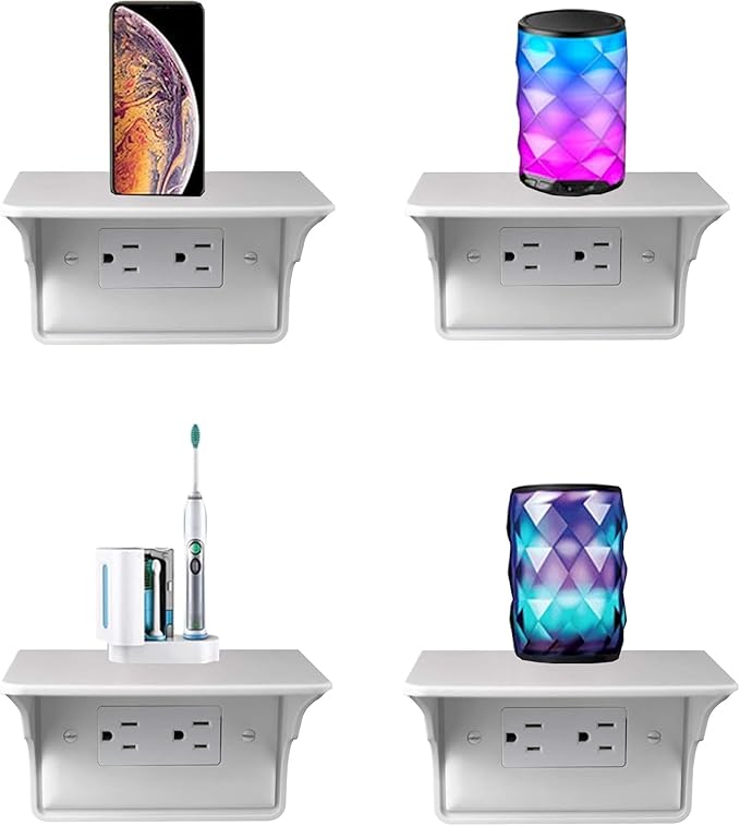 Outlet Shelf for Bathroom, Single Wall Socket Organizer Rack, White Space-Saving Shelf for Kitchen, Bedroom, 6x4x3.8 Inch
