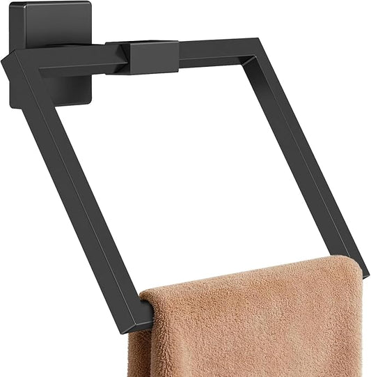 CHJgroup Hand Towel Holder for Bathroom Wall, Square 180° Swivel Towel Ring Stainless Steel Heavy Duty Black Towel Hanger for Bath, Kitchen