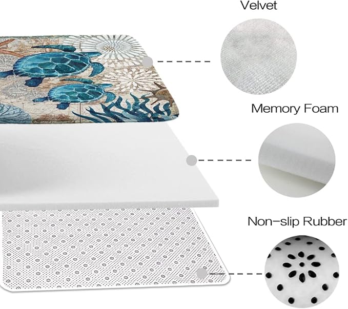 Sea Turtles Nautical Ocean Beach Bathroom Sets Starfish Coral Shower Curtain and 18 x 30 Rugs Bathroom Accessories Sets Decor with Bath Mat, Toilet Lid Cover, U-Shaped Contour and Hooks 72W x 72H Inch