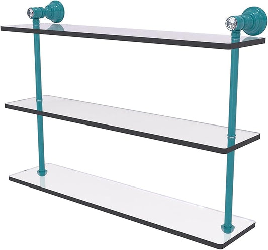 Allied Brass CC-5-22-GLT Carolina Crystal Collection 22 Inch Triple Glass Shelf, Glokzin Teal