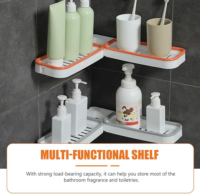 Wall-Mounted Foldable Corner Storage Rack 2pcs Punch-Free Bathroom Shelf Organizer with Drainage for Home, White Orange and White Gray