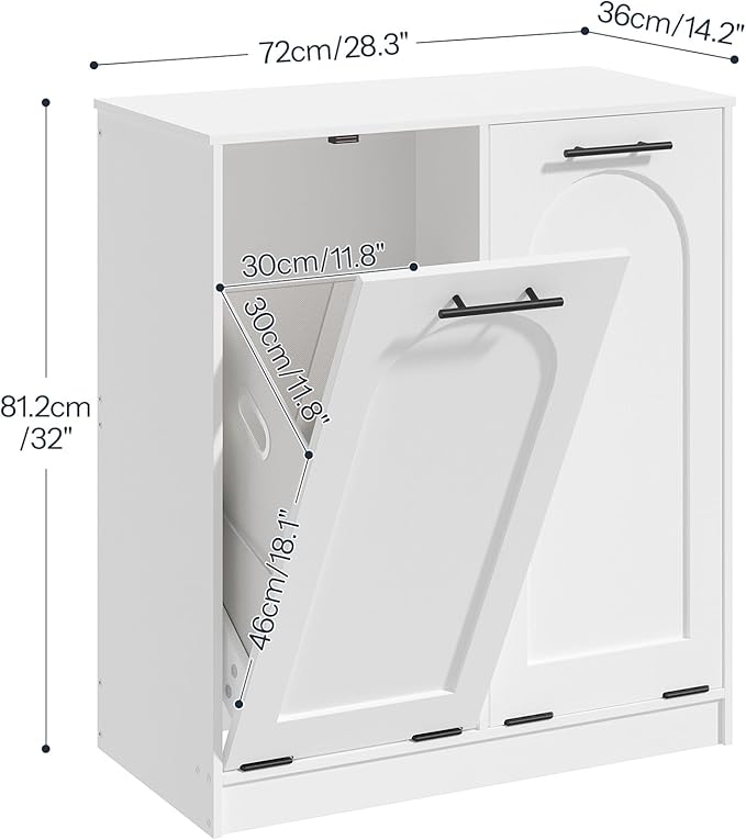 HOOBRO Double Laundry Cabinet, 22 Gal. (83 L) Hamper Cabinet with 2 Hidden Baskets, Farmhouse Storage Basket, Laundry Hamper for Bathroom, Living Room, 14.2" x 28.3" x 32", White WT81XY01N1