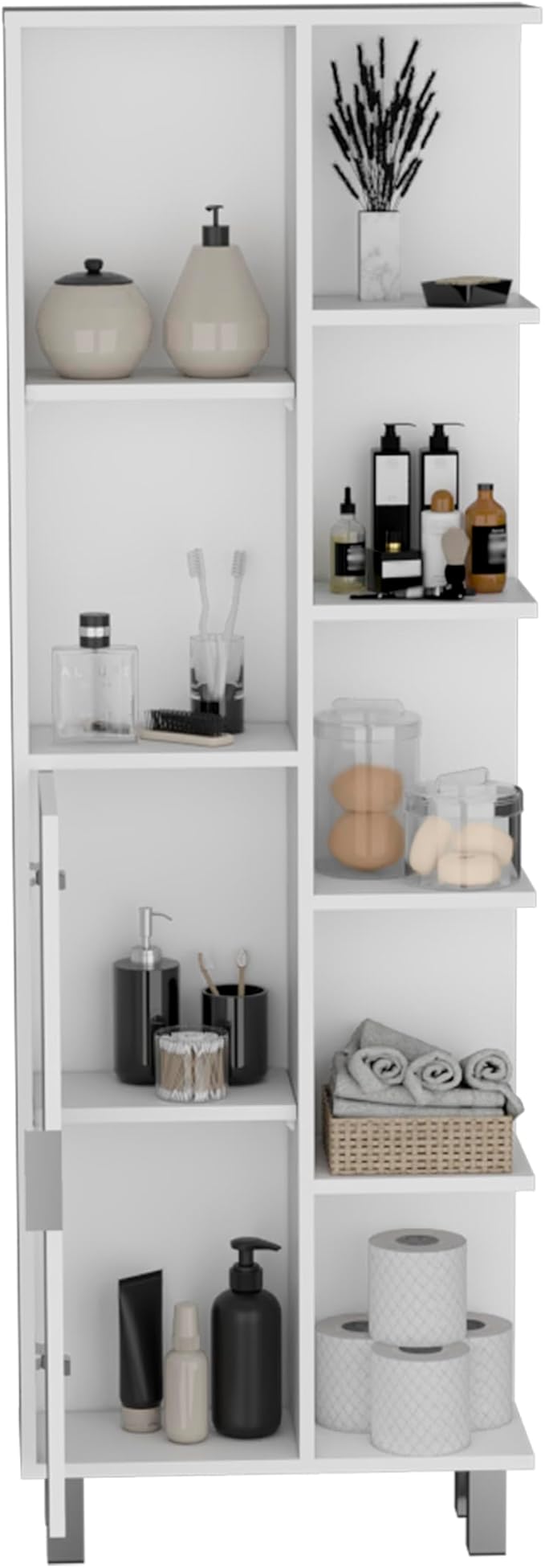 63" 7-Open-Shelf Bathroom Cabinets, Modern Organizer with Sleek Design & Space-Saving, Versatile Storage Cabinet with Easy-Assembly for Bathrooms, White