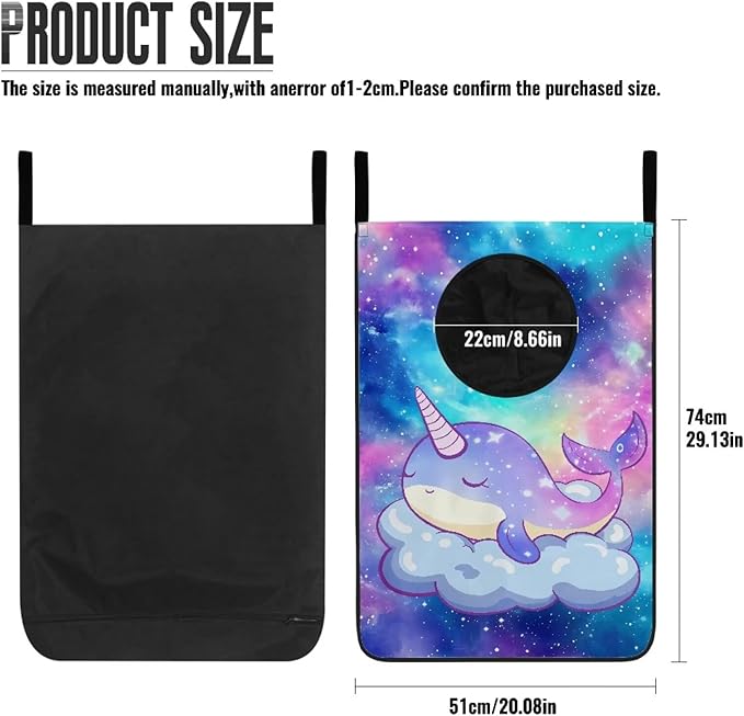 ZOUTAIRONG Galaxy Whale Print Hanging Laundry Hamper Reusable Storage Organizers Over The Door Laundry Hamper Clothes Laundry Baskets Zipper Dorm Room Decor Brown