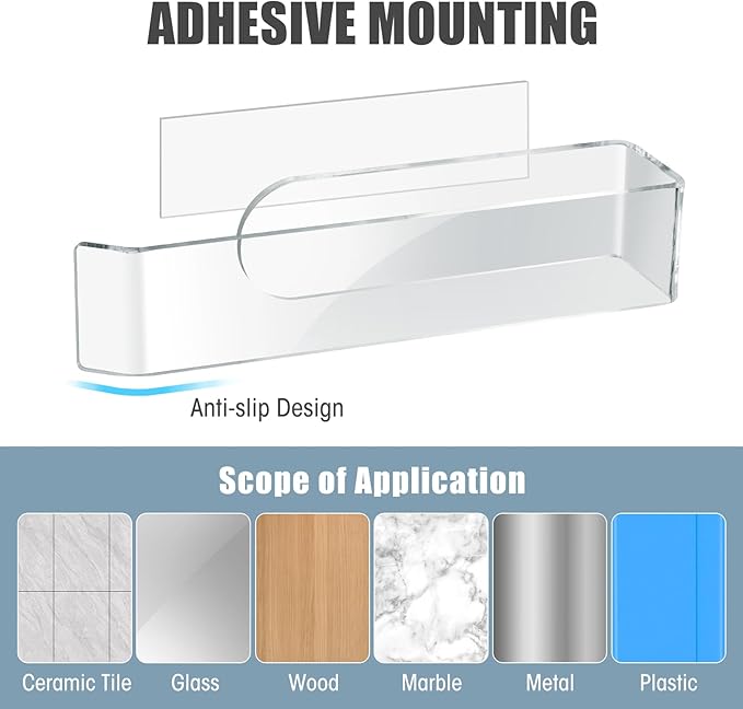 NiHome Wall Mount Clear Acrylic Hand Towel Racks 2-Pack for Towels, Accessories in Bathroom, Kitchen, Bedroom - Adhesive Towel Bar Hand Towel Holder, Versatile Transparent Design, Waterproof