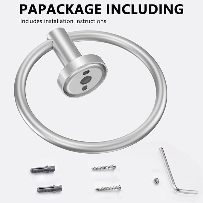 WOOPHEN Hand Towel Ring, Thicken Stainless Steel Bath Towel Holder Modern Round Towel Hanger Wall Mounted for Bathroom, Kitchen (Brushed Nickel)