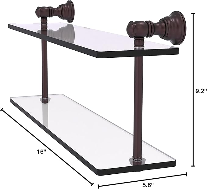Allied Brass CL-2-16-ABZ Carolina Collection 16 Inch Two Tiered Glass Shelf, Antique Bronze