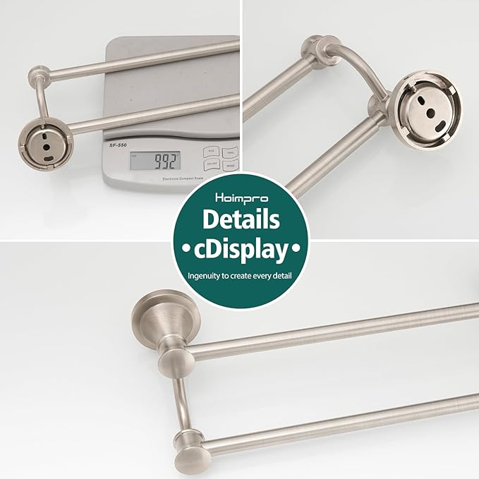 Hoimpro Adjustable Retractable 15-27 Inches Stainless Steel Bathroom Towel Bar, Bathroom Accessories Bath Hotel Double Towel Bar Rod Hanger Wall Mounted Towel Holder Towel Rack, Brushed Nickel