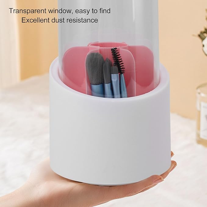 AUNMAS Rotating Makeup Brush Holder, 4.9 x 9.3in Plastic Makeup Brush Storage Organizer Anti Dust Makeup Brushes Organizer with Lid and 8 Brushes ()