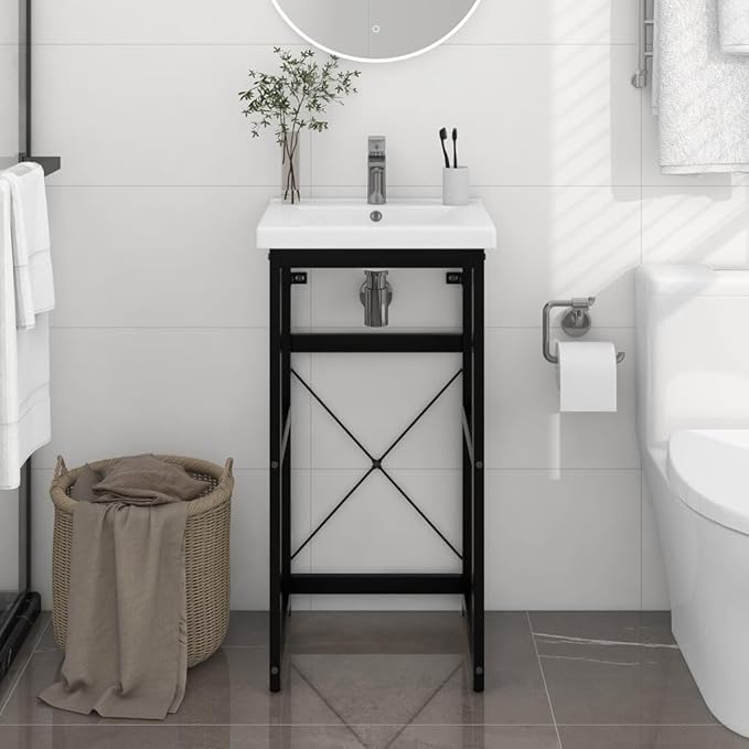 vidaXL Bathroom Washbasin Frame Household Washroom Furniture Modern Vanity Units Wash Stand Console Sink Frame Storage Rack Black Iron