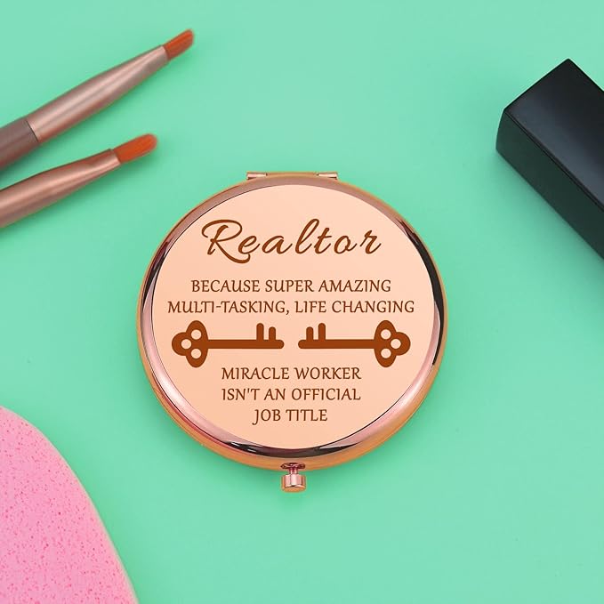 Real Estate Agent Gift Thank You Gifts for Realtor Travel Makeup Mirror Realtor Gifts for Women Closing Gift for Realtors Broker Folding Makeup Mirror for Coworker Birthday Retirement