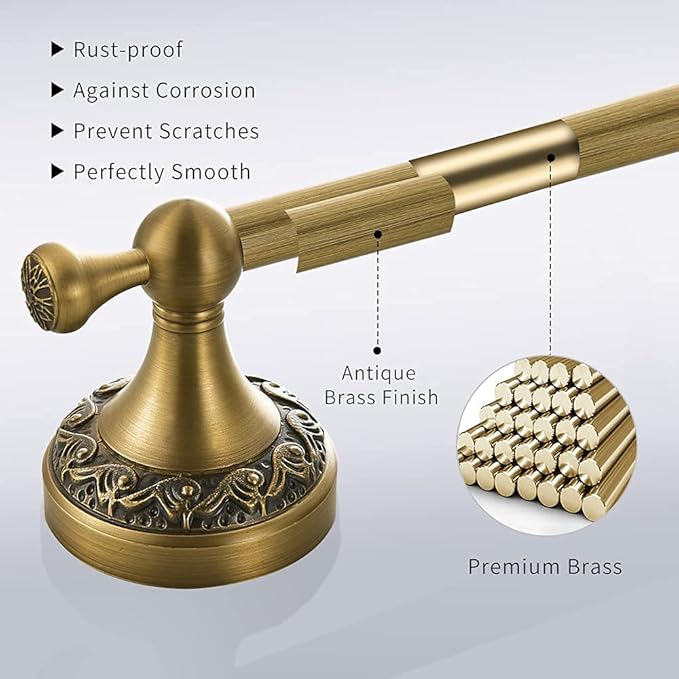 WINCASE Antique Brass Bathroom Accessories, Retro Adjustable Bathroom Hardware, Brass Bath Towel Bar Set 24 Inch 4 Piece Tolilet Paper Holder Towel Ring Robe Hook Wall Mounted Vintage
