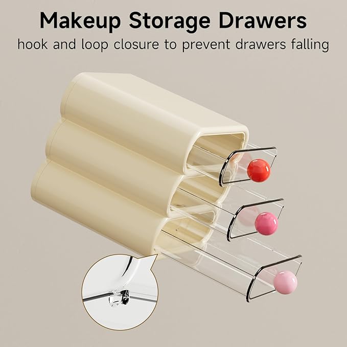 3-Drawer Desktop Organizer, Compact Vanity Drawer Organizer for Makeup, Small Plastic Drawer Containers for Bathroom, Cabinet