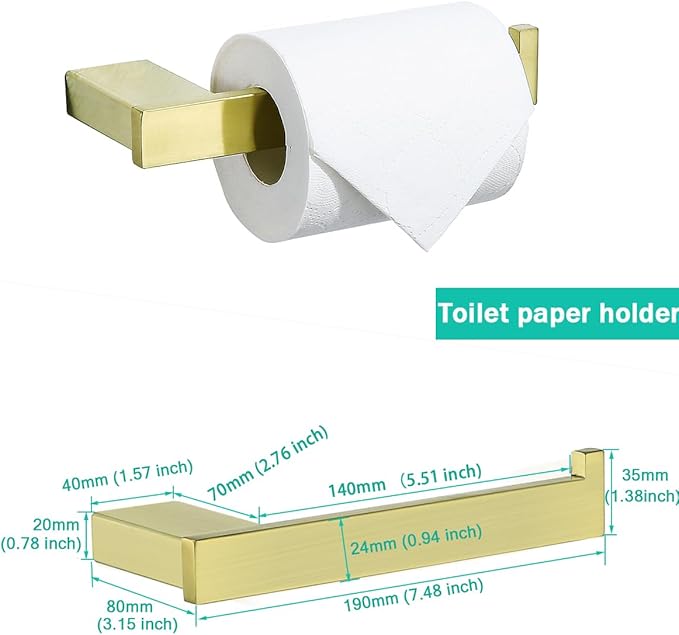 Brushed Gold Bathroom Hardware Accessories Set 4 Pieces Bath Towel Bar Set with 18 Inch Towel Bar,Toilet Paper Holder,Towel Hooks,SUS 304 Stainless Steel Wall Mounted Bathroom Towel Rack Set