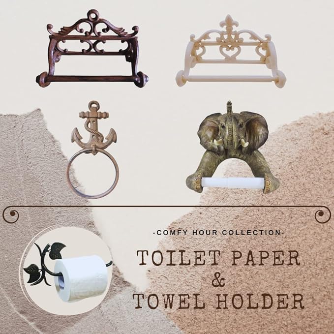 Comfy Hour Victorian Scroll Decorative Towel Ring, Heavy Duty Cast Iron Hand Towel Holder for Bathroom, Vintage Rustic Wall Mounted Metal Hanger, Aged Old Fashioned Black, 1 Unit