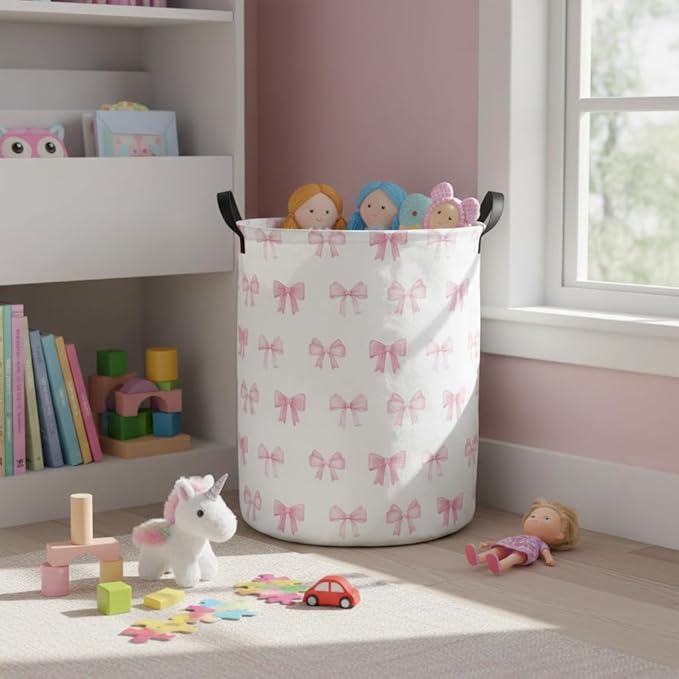 Baby Laundry Hamper kids laundry Basket Waterproof Storage Bin for Bedroom Toy Clothes Organizer Basket Woodland Animals Room D??cor(Bowknot)