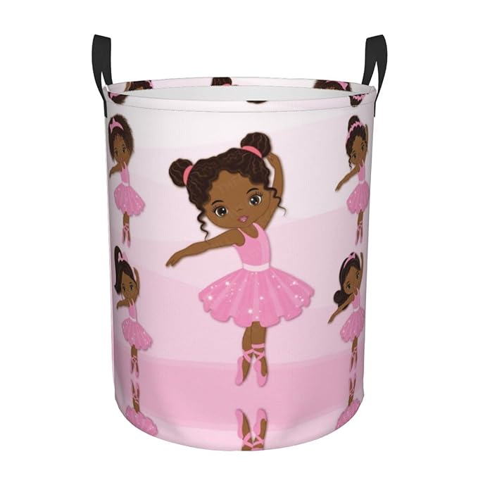 Cute African Black Girl Round Laundry Hamper Storage Basket Toys Clothes Organizer Bin For Home Bathroom Bedroom Dorm Nursery, 38l