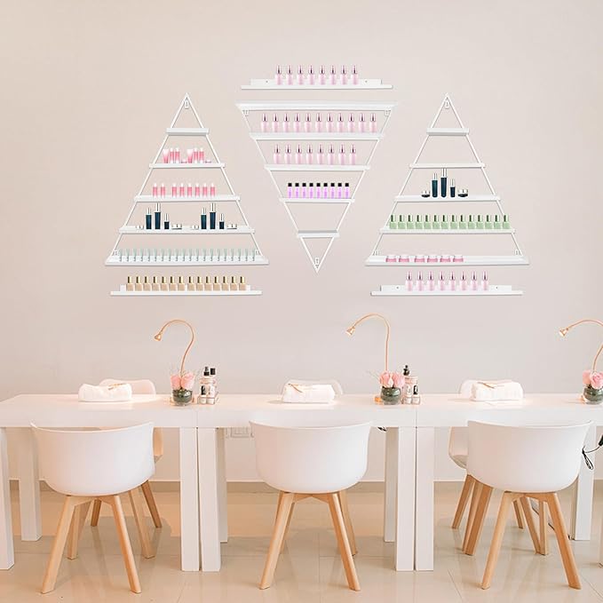 3 Pack Nail Polish Organizer Shelf Wall Mounted 5 Tiers Nail Polish Display Rack Shelves for Salon, Beauty Shop & Home Organization (White)