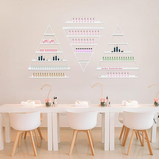 3 Pack Nail Polish Organizer Shelf Wall Mounted 5 Tiers Nail Polish Display Rack Shelves for Salon, Beauty Shop & Home Organization (White)