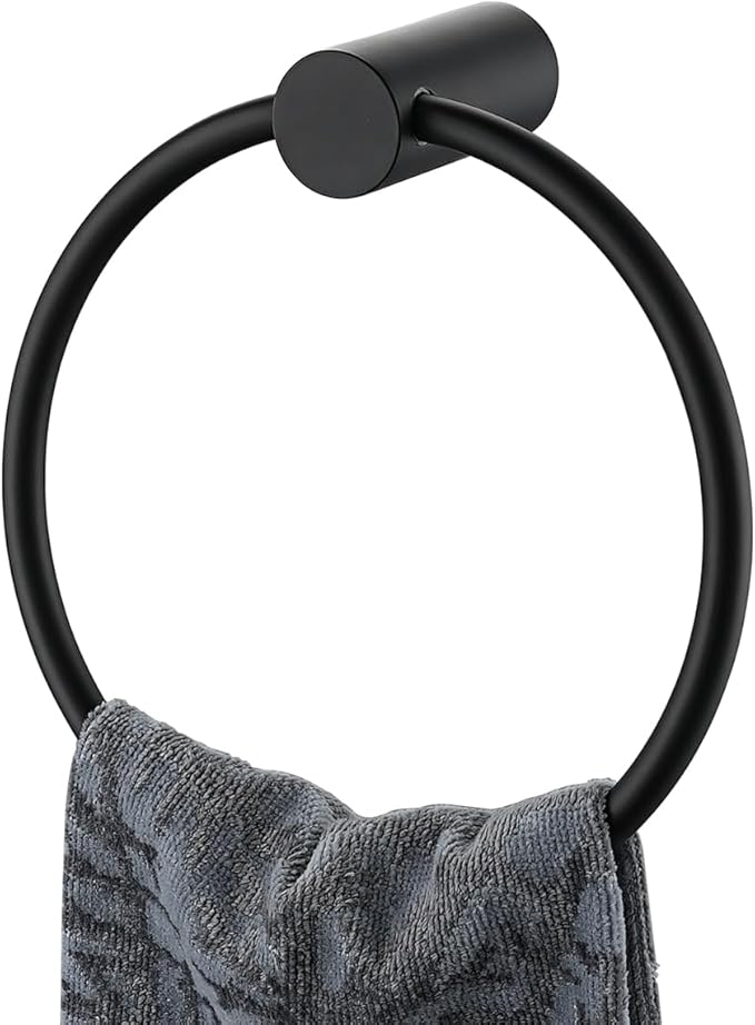 JQK Black Towel Ring, 304 Stainless Steel Matte Black Hand Towel Holder for Bathroom, Wall Mount, TR630-PB