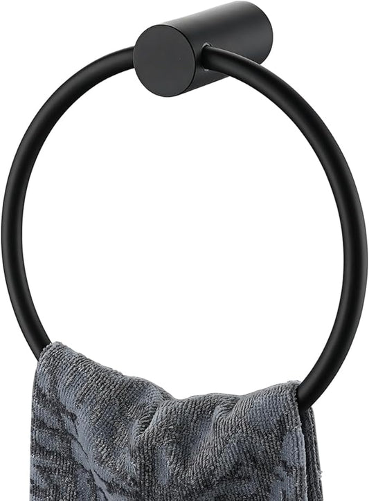 JQK Black Towel Ring, 304 Stainless Steel Matte Black Hand Towel Holder for Bathroom, Wall Mount, TR630-PB