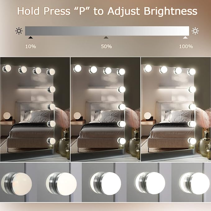 Hansong Hollywood Mirror Large Lighted Makeup Mirror with 15 LED Bulbs Hollywood Vanity Mirror with Lights 360 Degree Rotation for Bedroom
