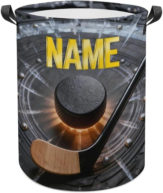 Personalized Ice Hockey Laundry Hamper Custom Name Funny Dirty Clothes Laundry Basket Portable Storage Basket For Home Bathroom Family Hockey Lovers Xmas Birthday (style 19)