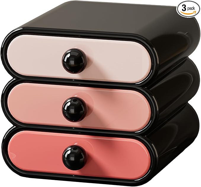3-Drawer Desktop Organizer, Compact Vanity Drawer Organizer for Makeup, Small Plastic Drawer Containers for Bathroom, Cabinet