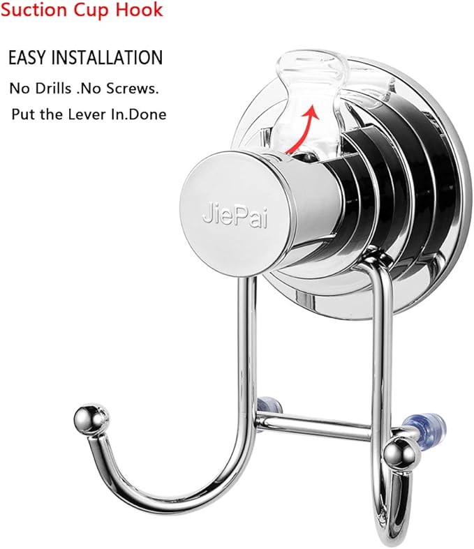 JiePai Suction Cup Towel Hooks,Shower Towel Holder for Bathroom,Suction Shower Towel Rack Organizer for Towel, Bathrobe,Loofah,Coat,Bags,Chrome (2 Pack)