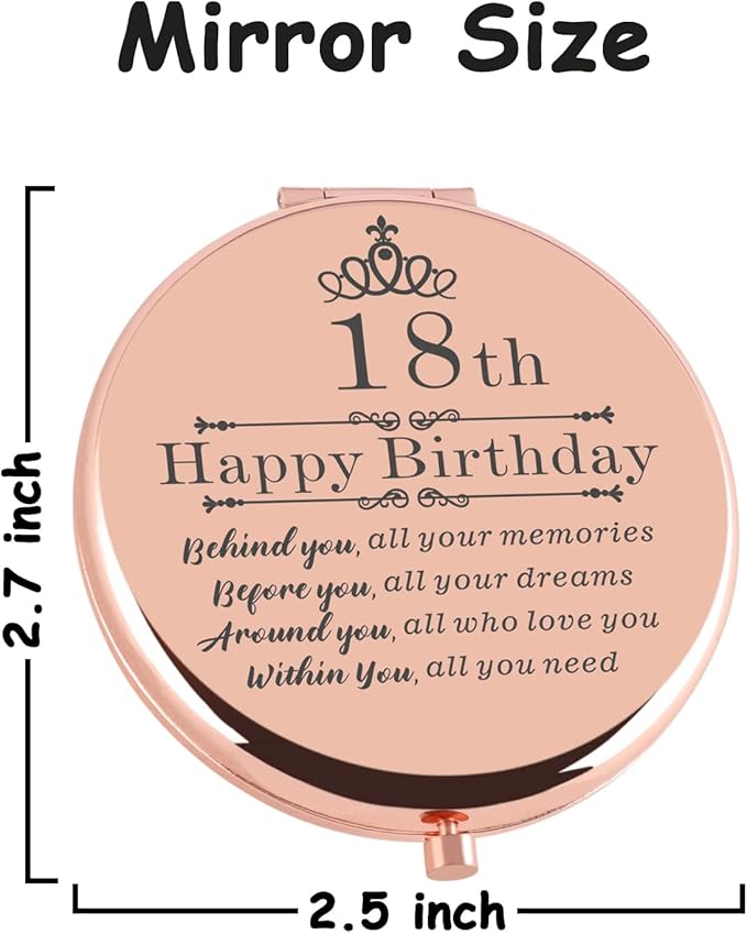 18th Birthday Gifts for Girls Rose Gold Compact Makeup Mirror 18 Year Old Girl Birthday Gift 18th Birthday Gift for Daughter Granddaughter Niece Sister Friends 18th Birthday Present for Girls