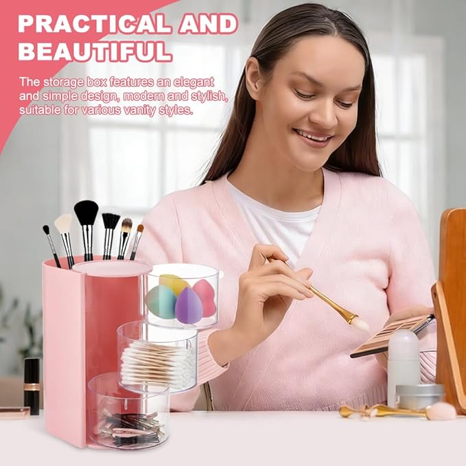 Hair Accessory Organizer, Rotatable Makeup Brush Holder for Necklaces, Hair Tie Organizer Jewelry Storage Box for Hairs Clips, Earrings, Necklaces, Bracelets, Rings(COLOR:pink)