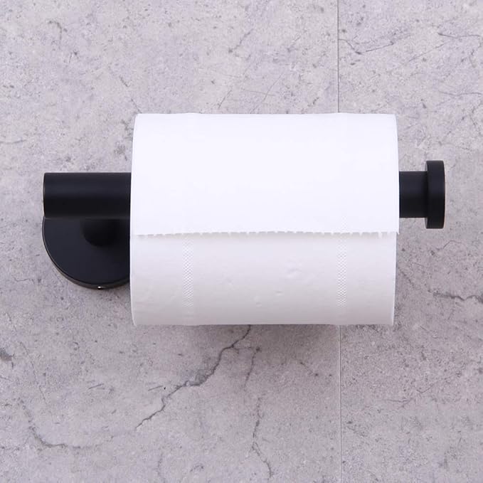 GERZWY Modern Matte Black 3-Piece Bathroom Hardware Set Toilet Paper Holder and 2X Towel Hook Wall Mounted SUS 304 Stainless Steel AG1401B-BK