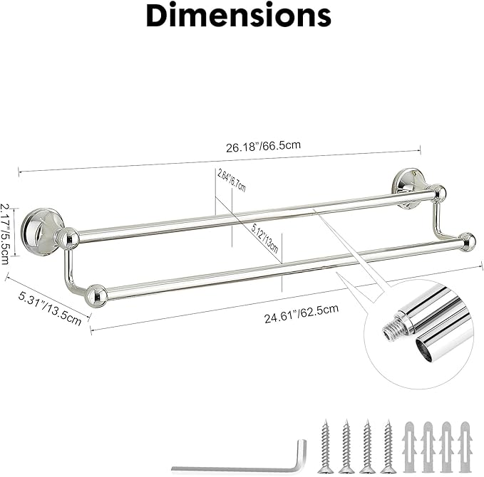 Antique Bathroom Double Towel Bar Chrome, 24 Inch Towel Racks for Bathroom Wall Mounted,Bathroom Towel Holder,Bathroom Two Towel Hanger Rod