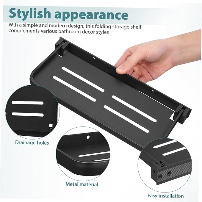 Folding Wall Shelf for Bathroom Space-Saving Metal Storage Rack Easy Installation Modern Design for Toiletries Cosmetics and More Laundry Room Kitchen