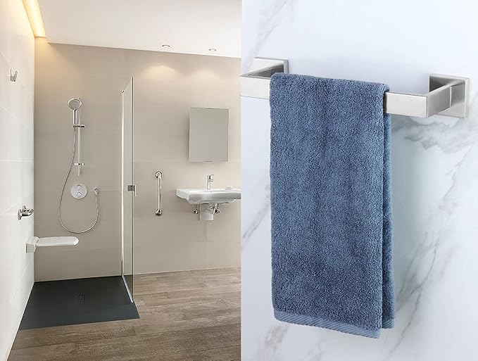 12 Inch Towel Bar for Bathrooms 12/16/20/24/28/32/36 Inch Stainless Steel 304 Brushed Nickel Towel Holder Modern Square Towel Rod Rustproof Wall Mount (1, Brushed Nickel, 12 Inch)