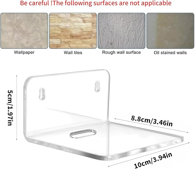 4 Pack Acrylic Shelves for Wall Decor, 4 Inch Window Plant Shelf-Acrylic Small Wall for Bathroom, Bedroom, Living Room, Office and Device Storage