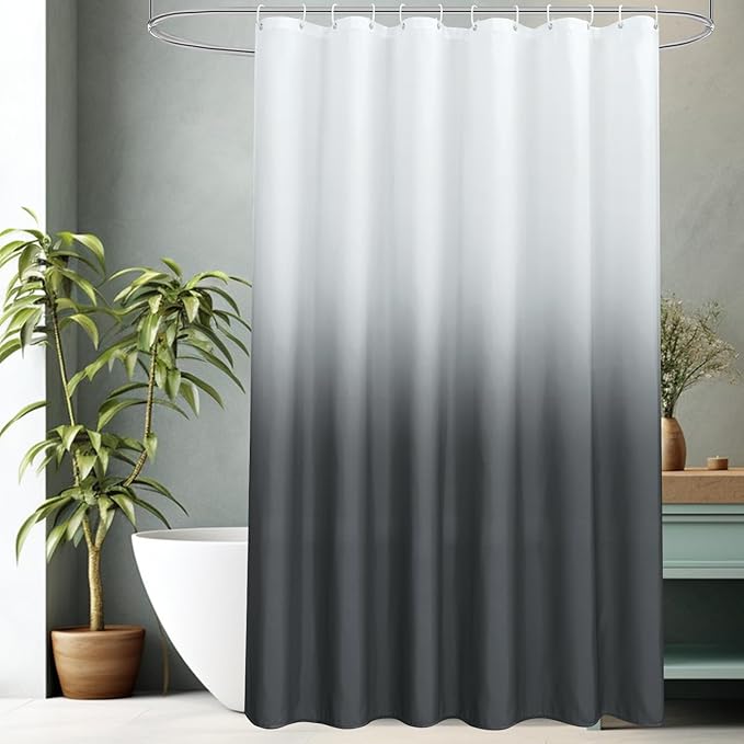 AooHome Fabric Shower Curtains, Cloth Ombre Grey Shower Curtain Sets, Washable Fabric Gray and White Shower Curtain, Rustic Farmhouse Bathroom Shower Curtains, 72x72 Inches
