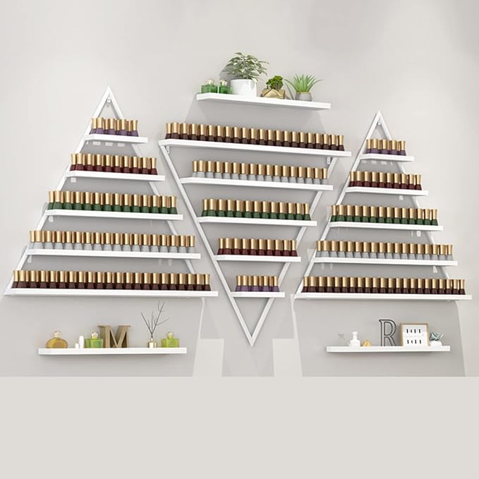 Nail Polish Rack Wall Mounted Perfume Organizer Shelves ,Triangle Nail Polish Metal Holder Essential Oil Display Case Shelf for Home Salon Business Spa, Cosmetics Bottles Storage Cabinet Spice Rack