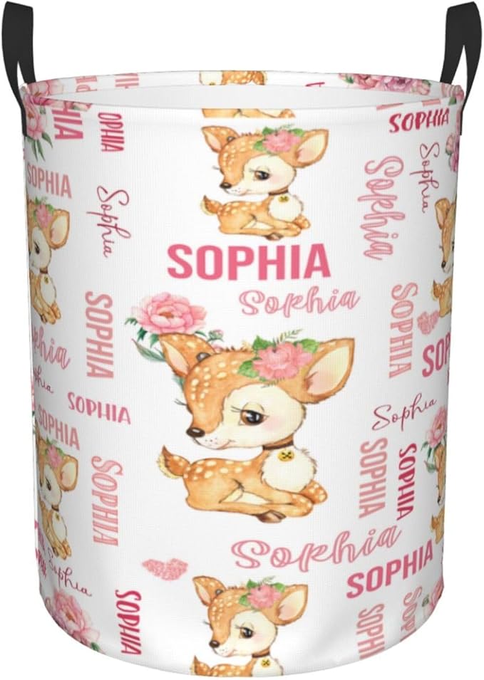 Personalized Deer Laundry Baskets, Custom Deer Gifts with Customized Name, Collapsible Laundry Hamper for Kids Adults Home Decoration,16.5 X 13.8in