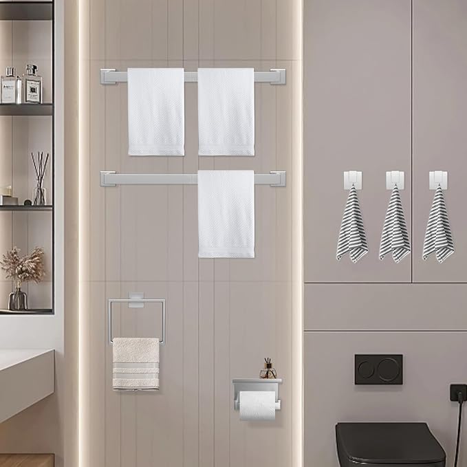 Dorudon atrox 7-Piece Bathroom Hardware Set Brushed Nickel Towel Bar Set with Towel Rack, 2 Square 23-Inch Towel Bars and Stainless Steel Bathroom Accessories Wall Mounted