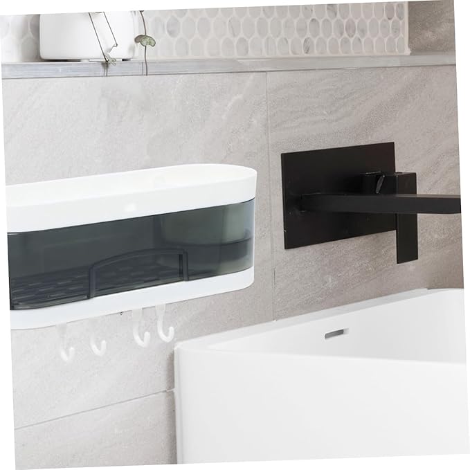 Gatuida Wall-Mounted Bathroom Shelf Organizer, Plastic Storage Rack with Hooks, No-Drill Wall Shelf for Kitchen and Bathroom Storage, Multifunctional Hanging Rack for Home Random Color
